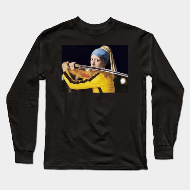 Girl with a Pearl Earring by Vermer and Beatrix Kiddo from Kill Bill Long Sleeve T-Shirt by luigi-tarini